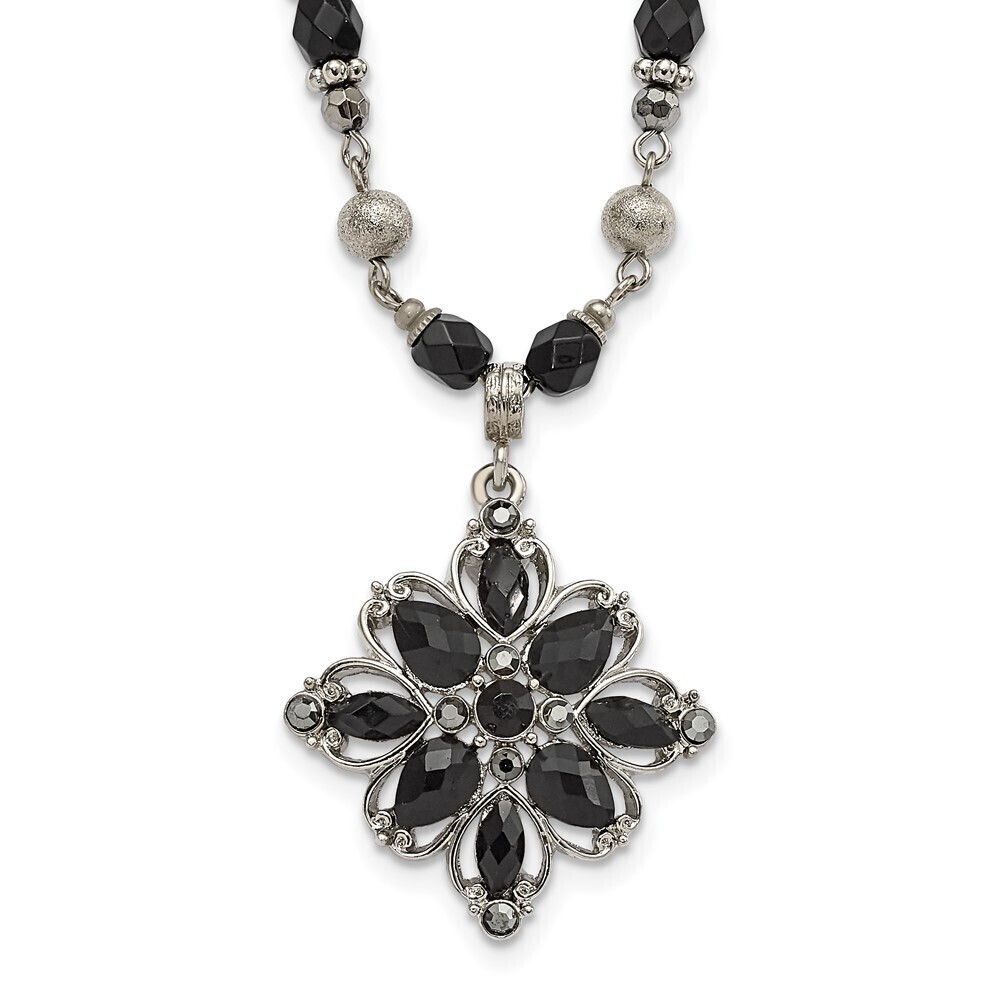 Link Black, Hematite Crystal Faceted Beads Acrylic Stone Accented   Necklace